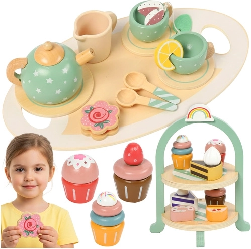 Juego de té de madera para niños con soporte de varios niveles Kruzzel