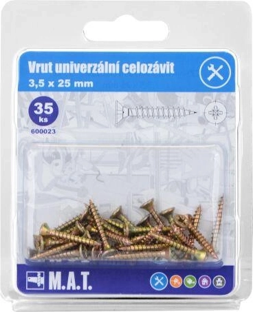 Tornillos universales de rosca completa 3,5 × 25 mm, galvanizados (35 uds)