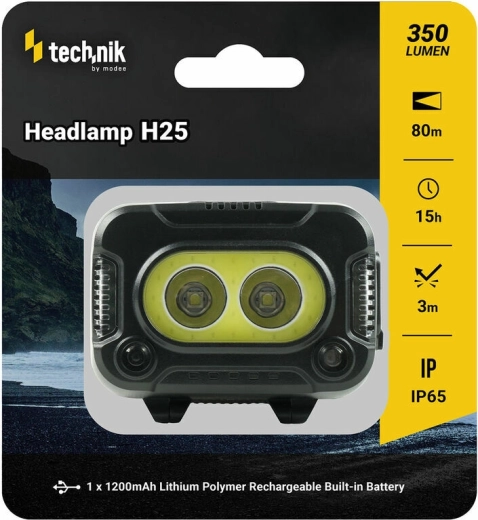 Linterna frontal Technik MT-H25 con revestimiento engomado, CREE XPG-2 y COB LED, USB‑C, luz roja y estroboscopio