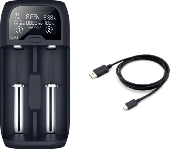 Cargador inteligente de baterías Solight Li-Ion/LiFePO4/Ni-MH/Ni-Cd con pantalla LCD, 2 canales, 2000 mA