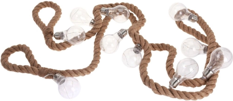 Guirnalda luminosa en cuerda de yute de 3 m, 30 LED, 10 bombillas