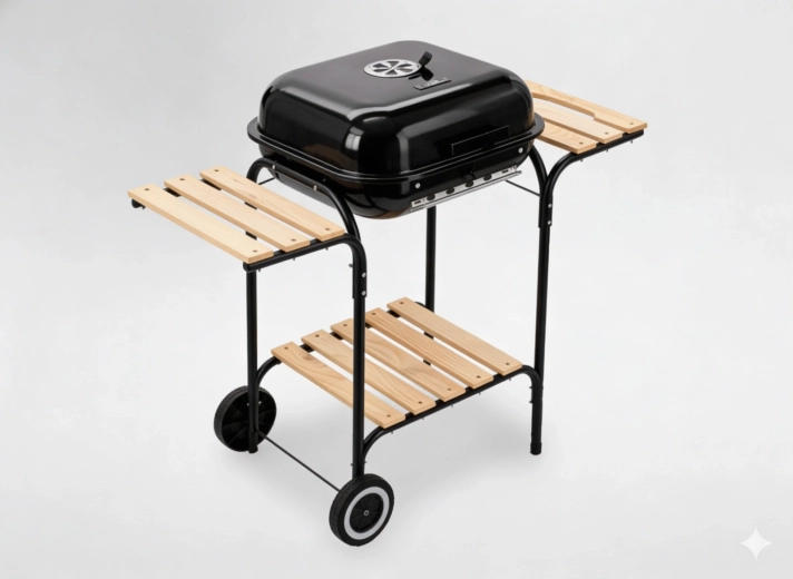 Parrilla de carbón con estantes laterales y ruedas 97,5 × 49 × 82,5 cm