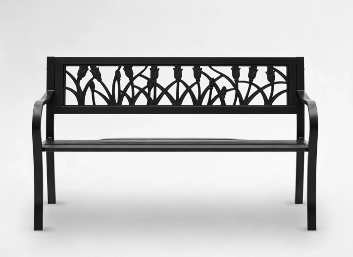 Banco de jardín metálico GardenLine con motivo de tulipanes 125 × 53 × 77 cm