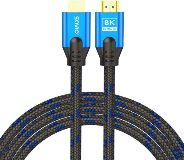 Cable HDMI 2.1 de 3 m 8K azul‑negro con conectores dorados