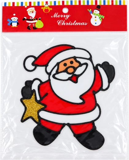 Pegatina de gel navideña para ventana con Papá Noel y una estrella - 1 unidad