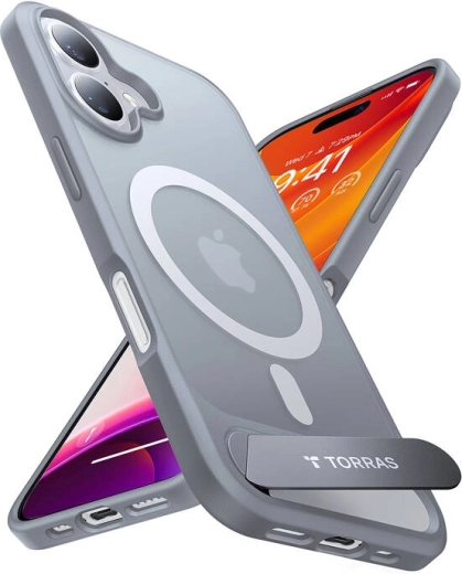 Funda Torras Pstand para iPhone 16 Plus gris titanio