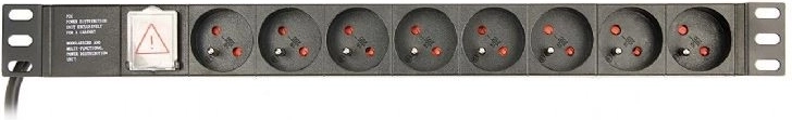 Regleta de alimentación PDU para rack, 8 tomas FR, 1U, 10–16 A, enchufe Schuko, cable de 3 m