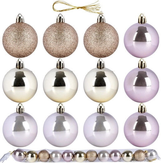 Bolas de Navidad irrompibles rosa‑dorado de 5 cm, set de 12 uds.