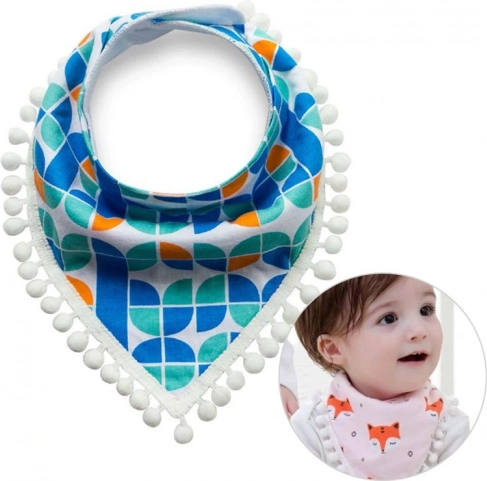 Pañuelo infantil con pompones – azul verdoso