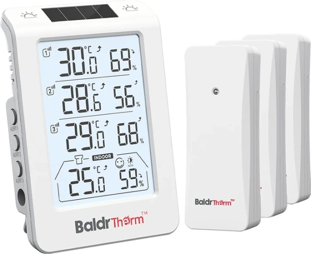 Termohigrómetro Baldrtherm de tres canales con retroiluminación automática