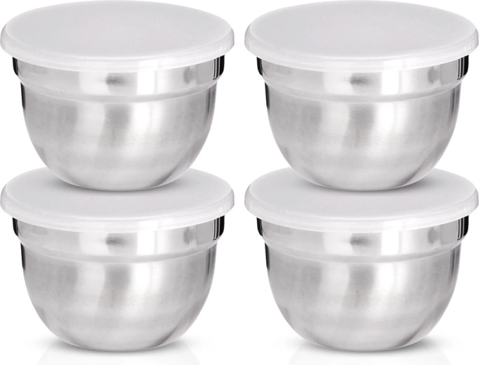Cuencos de acero inoxidable para salsas con tapas, 200 ml, 4 unidades
