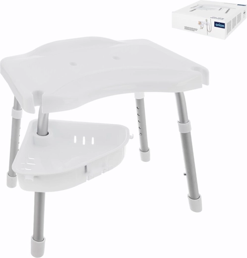 Taburete de ducha ajustable con estante de apoyo