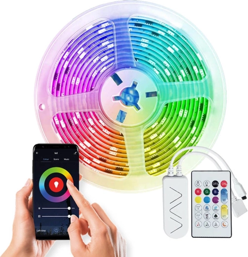 Tira LED inteligente WiFi Solight RGB de 5 m con adaptador y mando a distancia
