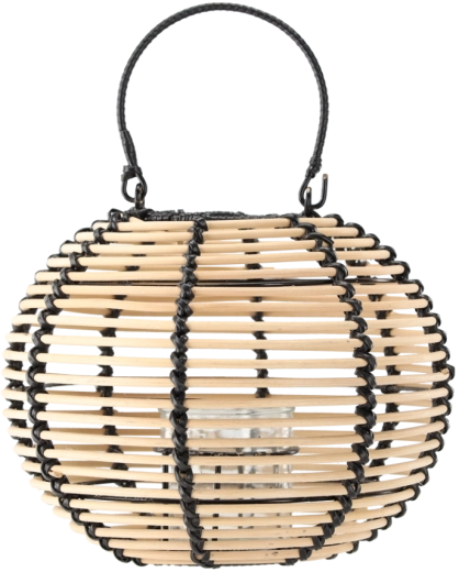 Linterna de ratán de madera natural con asa negra 25 × 20 cm
