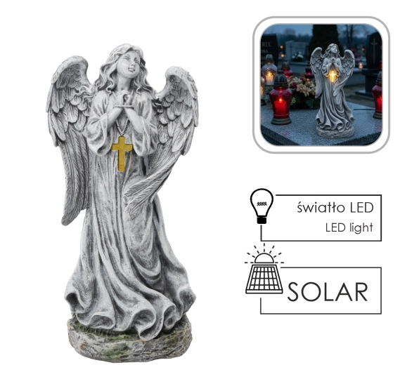 Ángel con cruz LED de energía solar, 50,5 cm