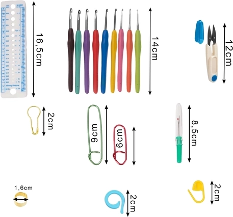 Kit de ganchillo XXL con hilo y bolsa Maaleo (113 piezas)
