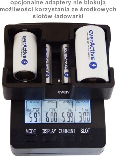 Cargador inteligente EVERACTIVE NC-3000 para AA/AAA con soporte para C/D (con adaptador)