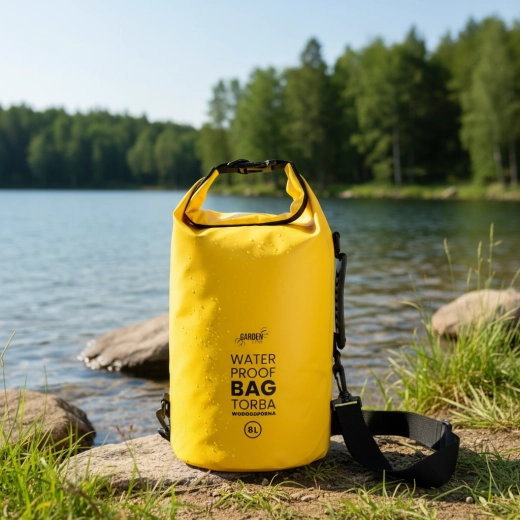 Bolsa estanca impermeable enrollable 8 l con correa, amarilla