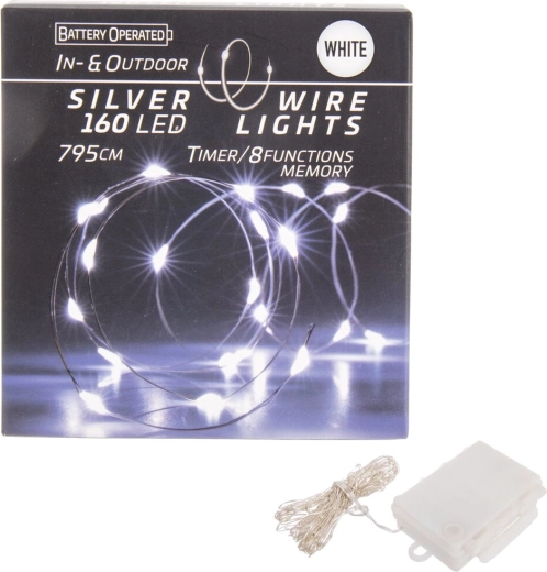 Guirnalda de luces LED en alambre 160 LED blanca con temporizador para interior y exterior