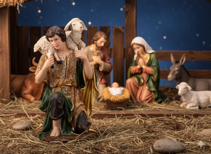 Figura de pastor con oveja 77 cm de poliresina