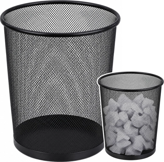 Papelera metálica de oficina de malla metálica, redonda, negra 10 l - 1 unidad