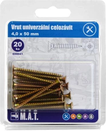 Tornillos universales de rosca completa 4,0 × 50 mm, galvanizados, 20 uds.