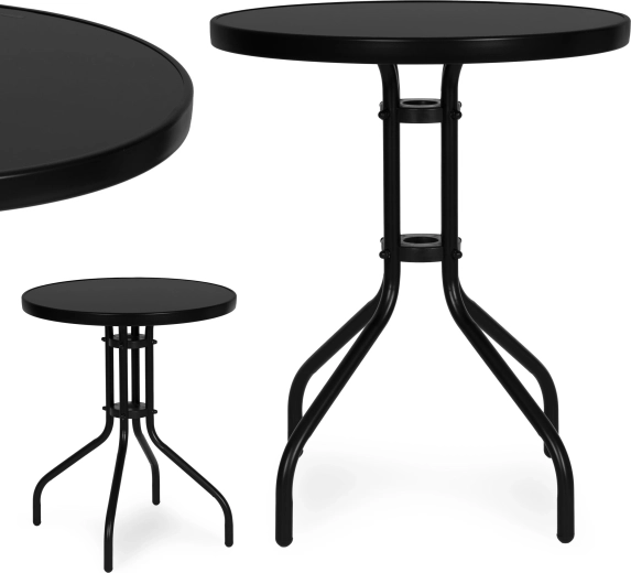 Mesa redonda de jardín MULTIGARDEN de 60 cm de vidrio templado, negra