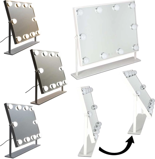 Espejo cosmético LED con 10 bombillas, 3 colores de luz, blanco