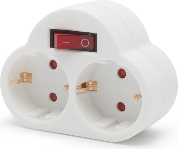 Adaptador doble de enchufe Schuko con interruptor