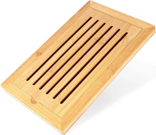 Tabla de cortar de bambú para pan con recogemigas 38 × 24 cm