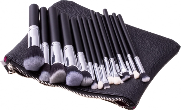 Set de brochas de maquillaje 15 uds con estuche - negra