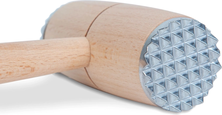 Mazo de madera para carne con inserciones metálicas de 29 cm