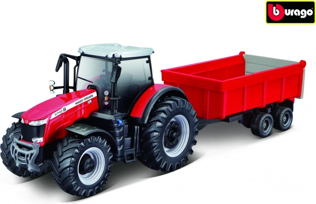 Tractor agrícola Bburago Massey Ferguson 8740S con remolque 1:50