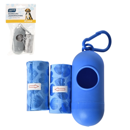 Set de bolsas para excrementos de perro con estuche y mosquetón, mix de colores (40 uds)