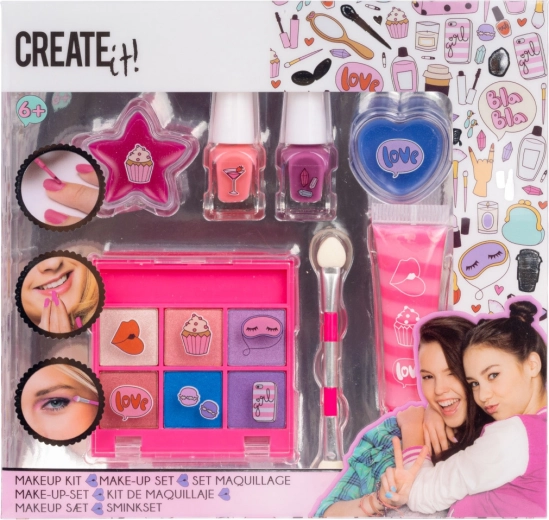 Set de brochas de maquillaje rosa‑lila (7 uds) con estuche