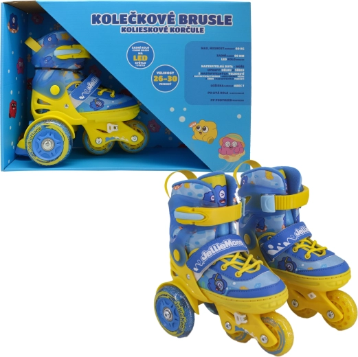 Patines infantiles con ruedas luminosas azules, ajustables talla 26–30