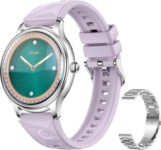 Reloj inteligente Colmi L28 plateado‑morado con correa de acero
