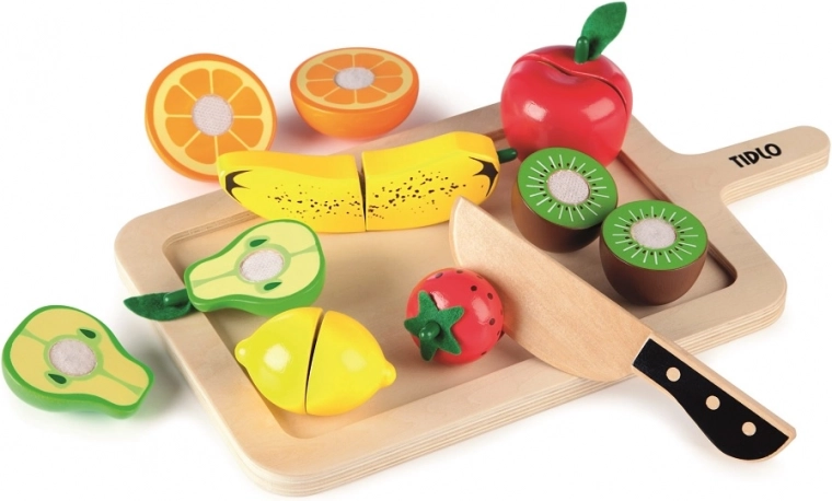 Tidlo tabla de cortar de madera con fruta para niños