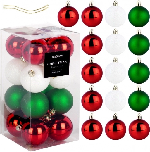 Adornos navideños irrompibles rojos, verdes y blancos 5 cm – set de 16 uds.