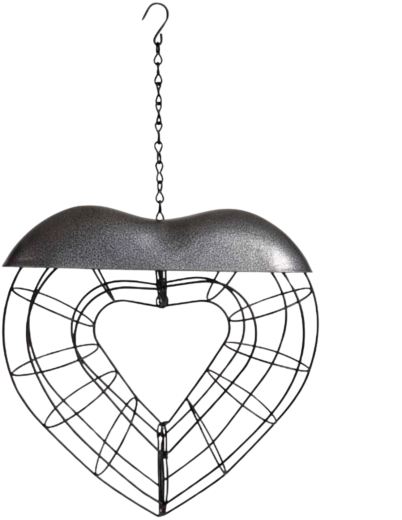 Comedero metálico para pájaros para bolas de sebo en forma de corazón 25 × 25 × 7 cm