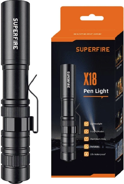 Linterna de bolsillo Superfire X18, 55 lm, 5 modos, alcance 38 m