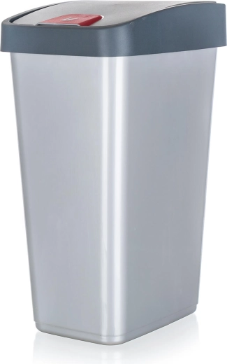 Cubo de basura basculante 45 l, rectangular, plástico, plateado/gris