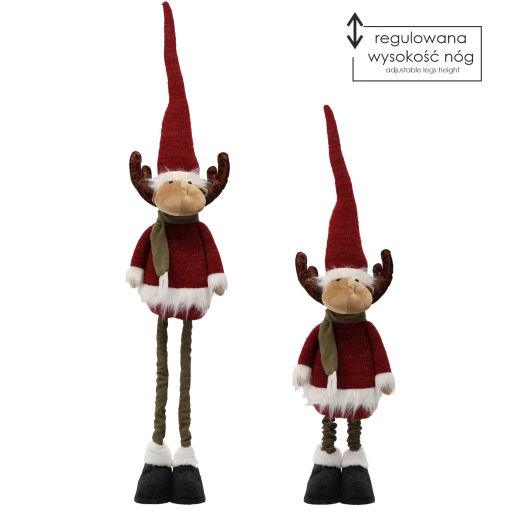 Reno navideño de peluche con patas ajustables 90–138 cm, rojo - 1 pieza