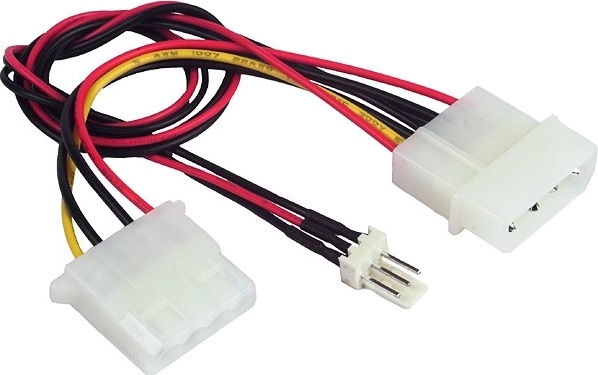 Cable divisor de alimentación de 2× Molex a 1× 3 pines para ventilador