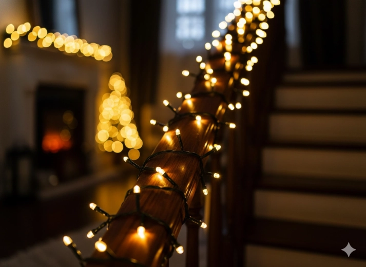 Cadena navideña LED 500 LED blanco cálido con destello frío, 28 m para interior y exterior