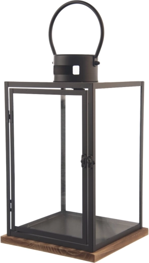 Farol de metal y madera negro grande