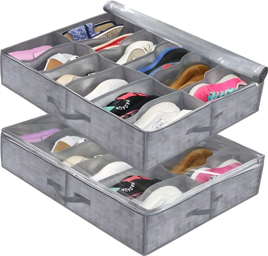 Organizador plegable para zapatos bajo la cama con cremallera, gris