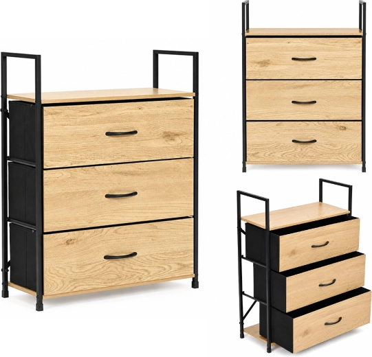 ModernHome cómoda con 3 cajones de tela 60 cm, loft - 1 unidad