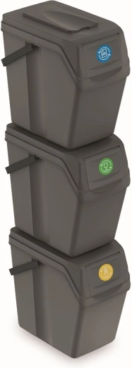 Juego de 3 cubos de basura Sortibox II, 3×25 l, gris piedra