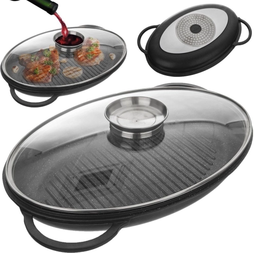 Sartén grill de granito con tapa GRANDE 43 × 28 × 6 cm